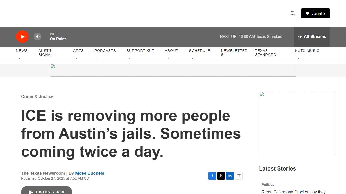 ICE is removing more people from Austin’s jails. Sometimes coming twice a day. KUT Radio, Austin's NPR Station